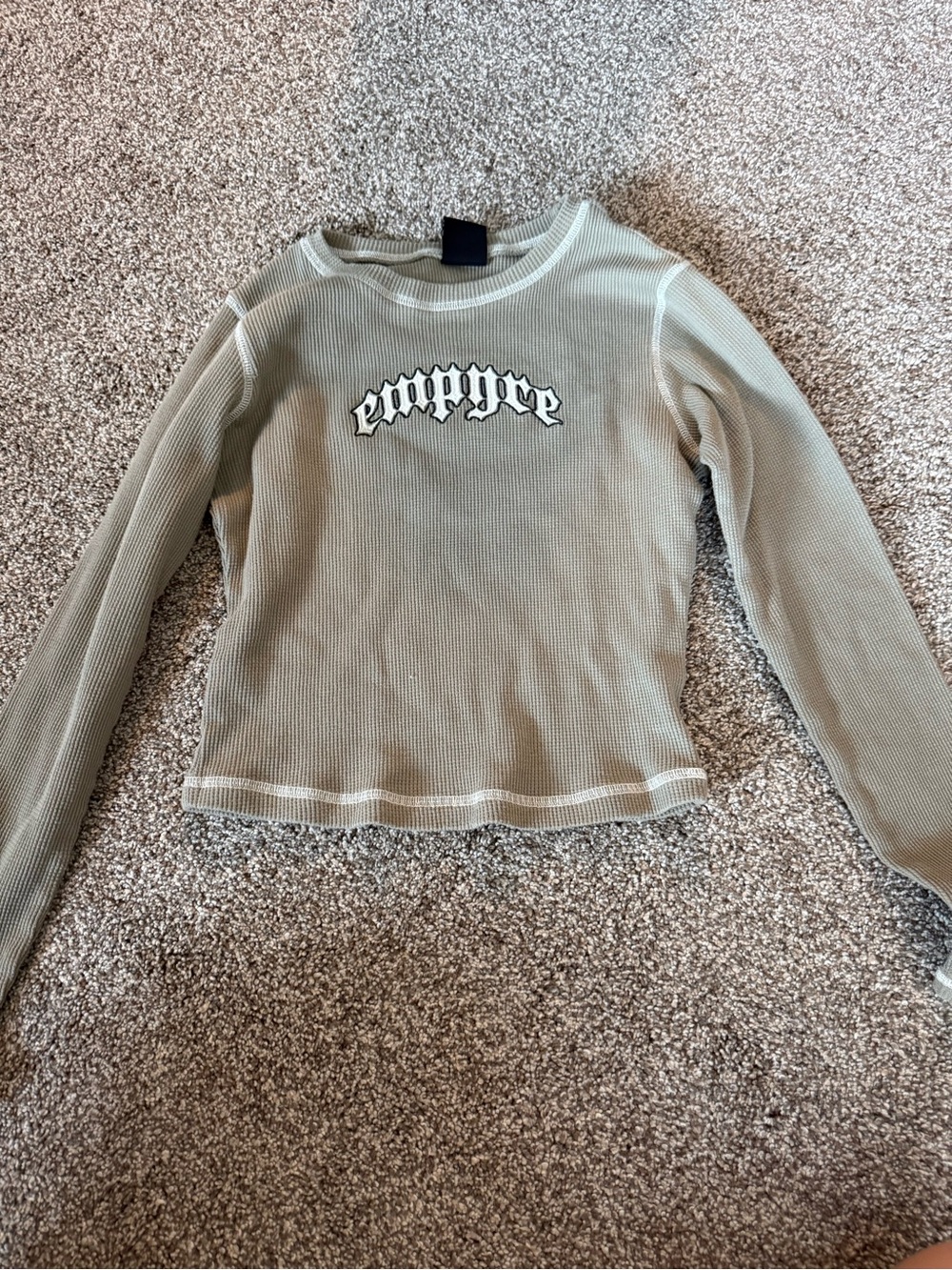 Empyre Sage Ribbed Long-Sleeve Crop Top with White Logo